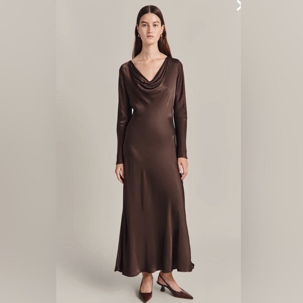 Ghost London Emily Satin Midi Dress, Dark Brown